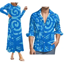 Women'S Lcustom Women'S Long-Sleeved Dress Samoa Polynesian West Island Design Couple Suit With Men'S Long-Sleeved Shirt