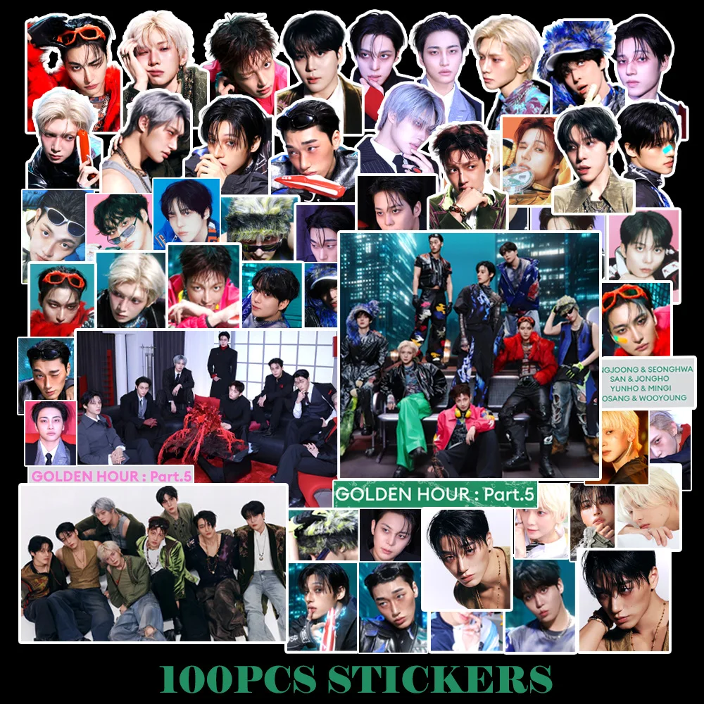 100pcs/Set Idol Men's Group ATEEZ New Album GOLD HOUR: Part 5 Stickers Mobile Computer Stickers Hongjoong San Fan Collect Gifts image 2