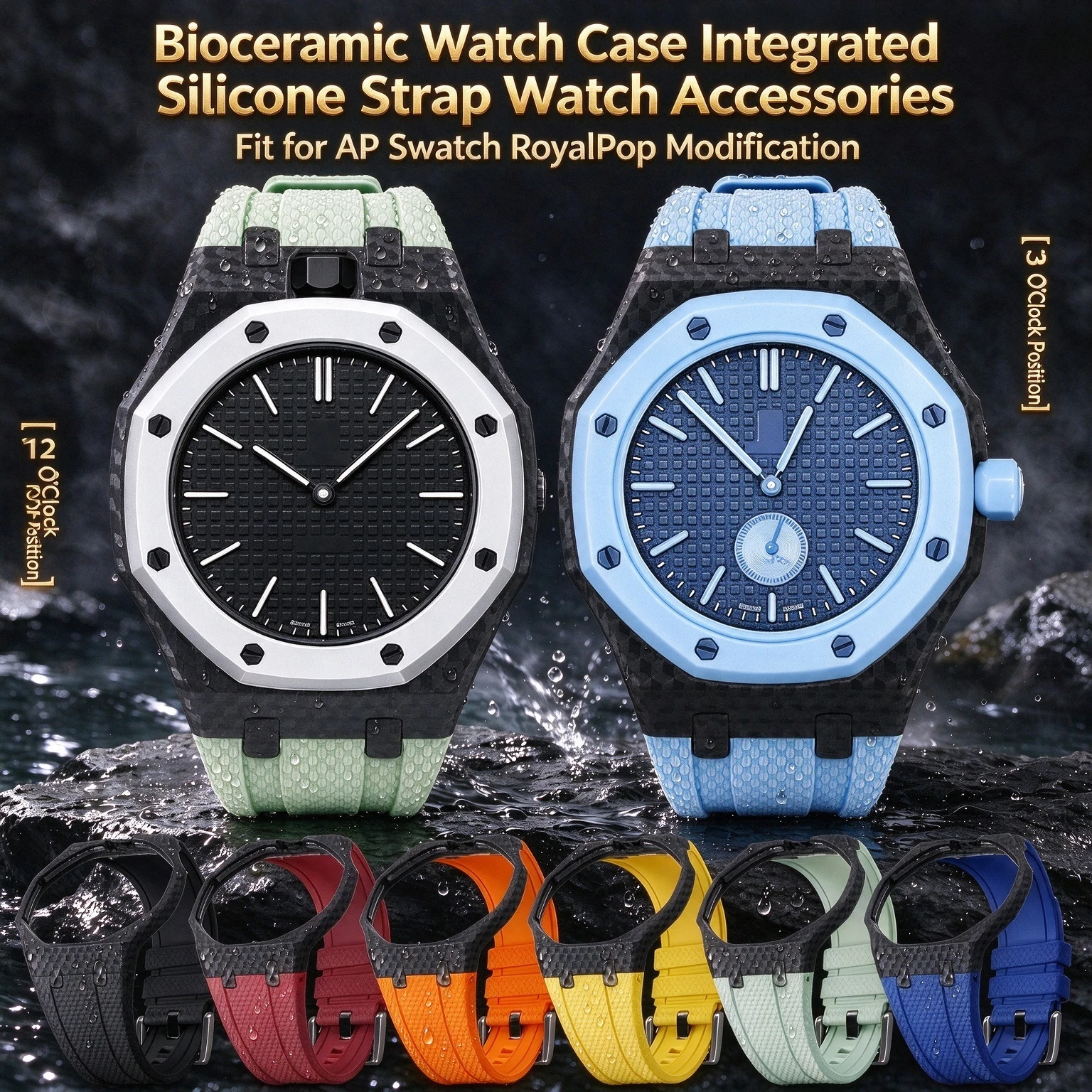 PC Case & Silicone Strap Mod Kit for Swatch x AP Royal Pop, Convert Pocket-Style Watch to Wristwatch, Integrated Mod Accessories