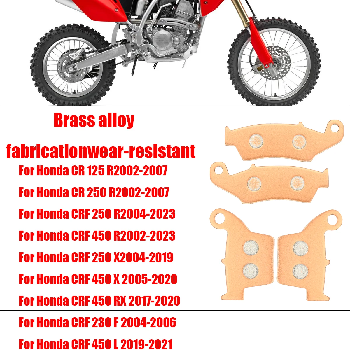 Plaquettes de frein avant et arrière pour moto, pièces de rechange pour Honda CR125R CR150R CRF250R CRF450R CRF450RX 450L 230F 2002-2023