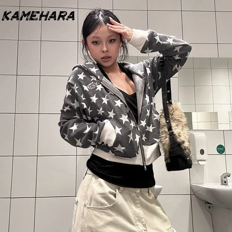 

KAMEHARA японские толстовки с милым принтом Y2k в стиле панк Harajuku, японские модные свободные эстетические толстовки Y2k, осенняя универсальная одежда