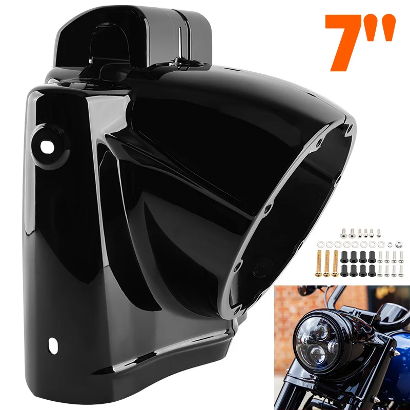 

Motorcycle Accessories 7'' Round Headlight Nacelle Cover Black ABS Headlamp Front Cowl Fit For Harley Touring Road King 14-23