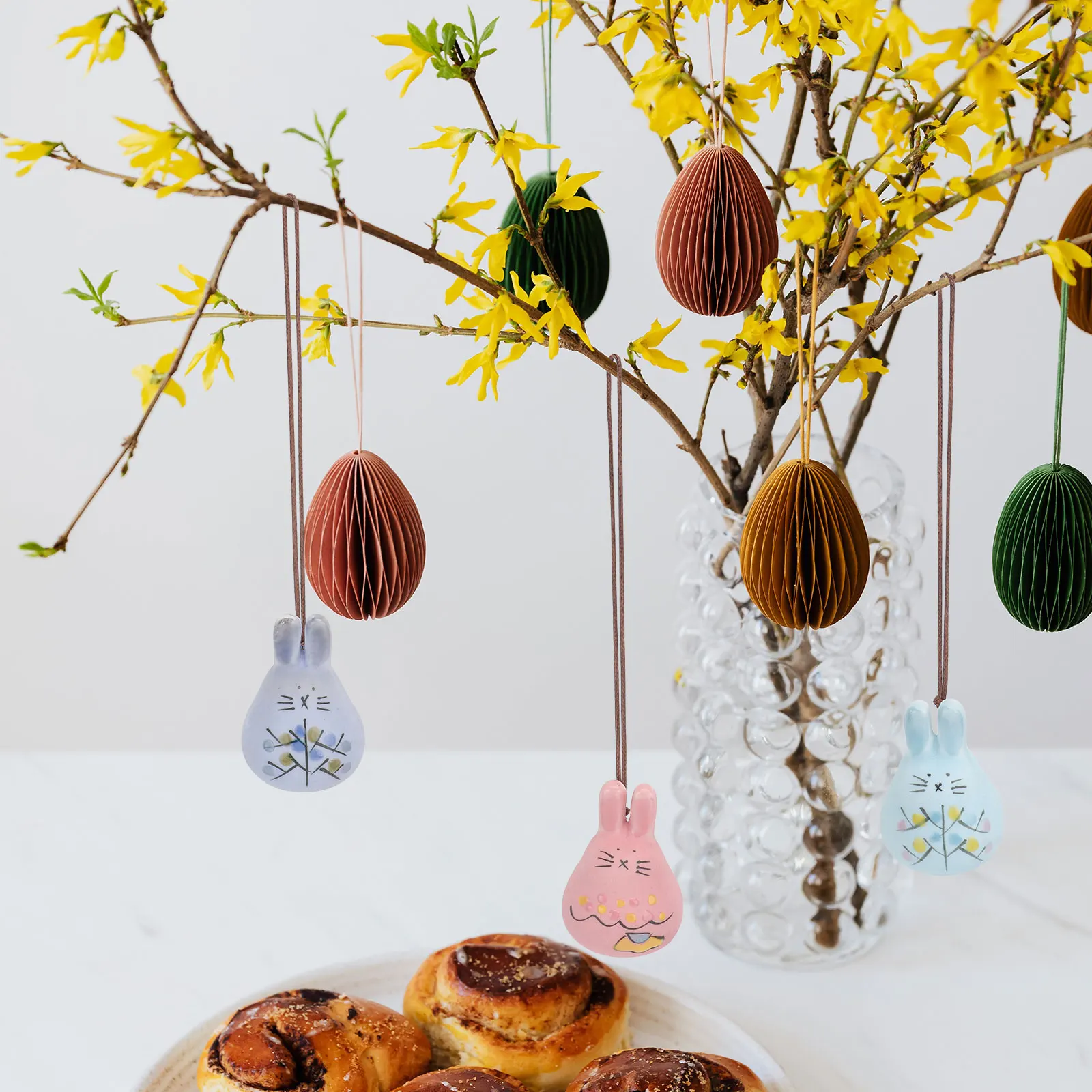 

5Pcs Handmade Easter Rabbit Ceramic Wind Bells Hanging Home Decor Party Garden Craft Decoration Easter Wind Chime