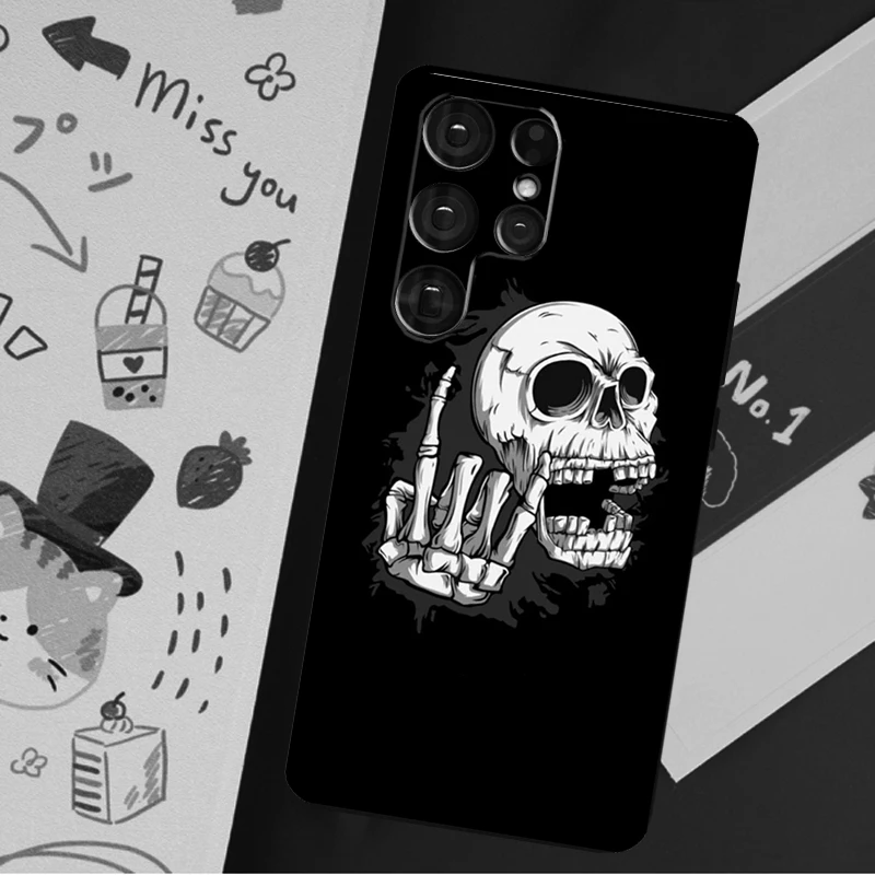 Custodia Rock and Roll Skull per Samsung Galaxy S23 S22 S21 Ultra S20 FE Note 20 Ultra S8 S9 S10 Note 10 Plus Cover