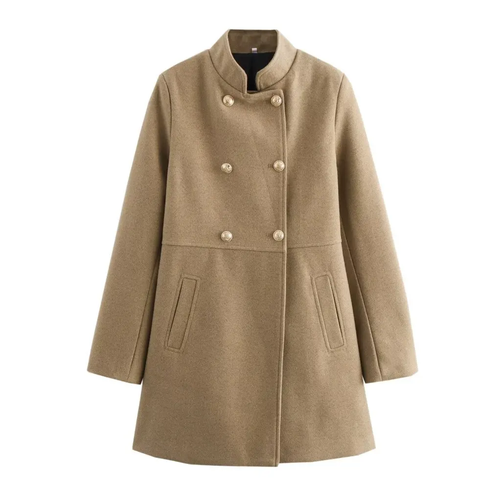 

European And American Fashion Joker Blended Double-Breasted Coat Spring New Women's Plush Outerwear F610955