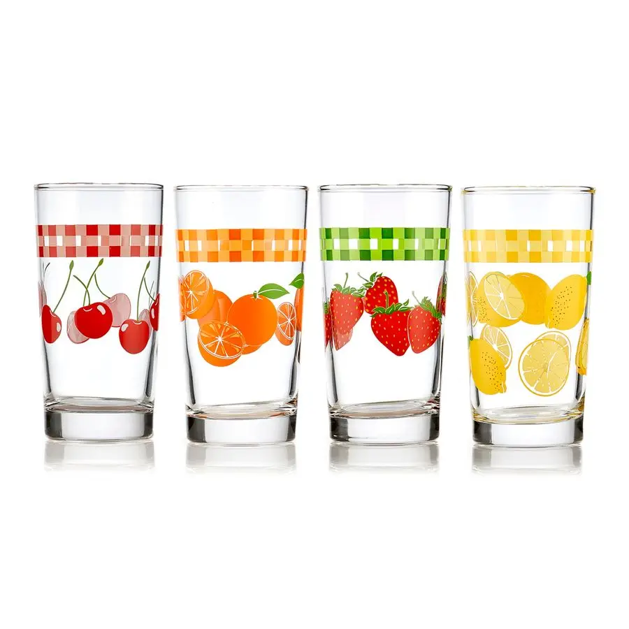 

Набор из 4 винтажных стаканов для сока, красочные, с ретро-дизайном в виде фруктов, пригодные для мытья в посудомоечной машине, набор стаканов для воды для вечеринок