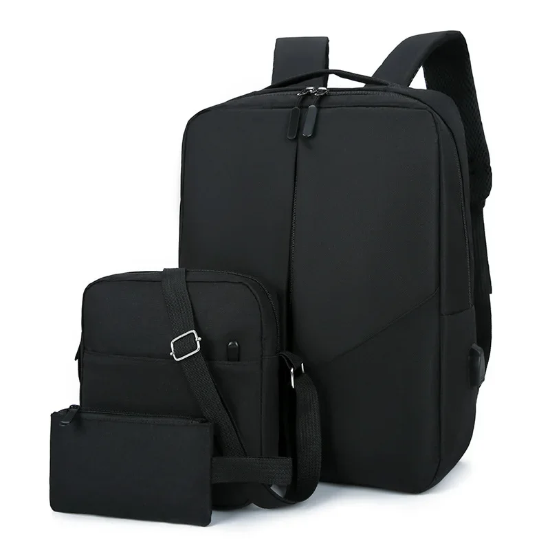 Mochila De Negocios informal de gran capacidad para hombres y mujeres, bolso de computadora USB, mochila de tres piezas, nuevo