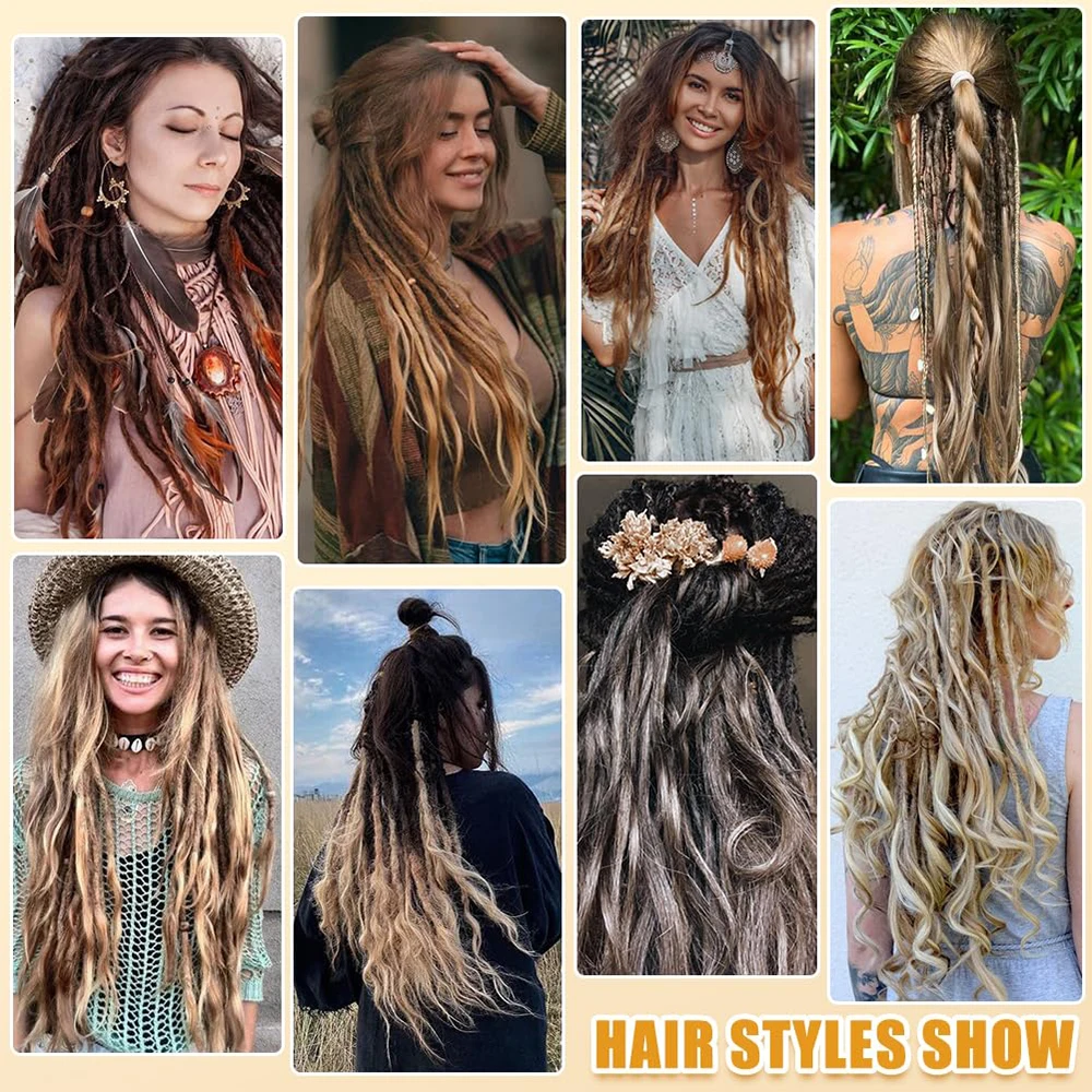 Synthetic Double Wavy Dreadlock Extensions 26 Inch Dreadlock Boho Style Crochet Braiding Hair Extensions for Women