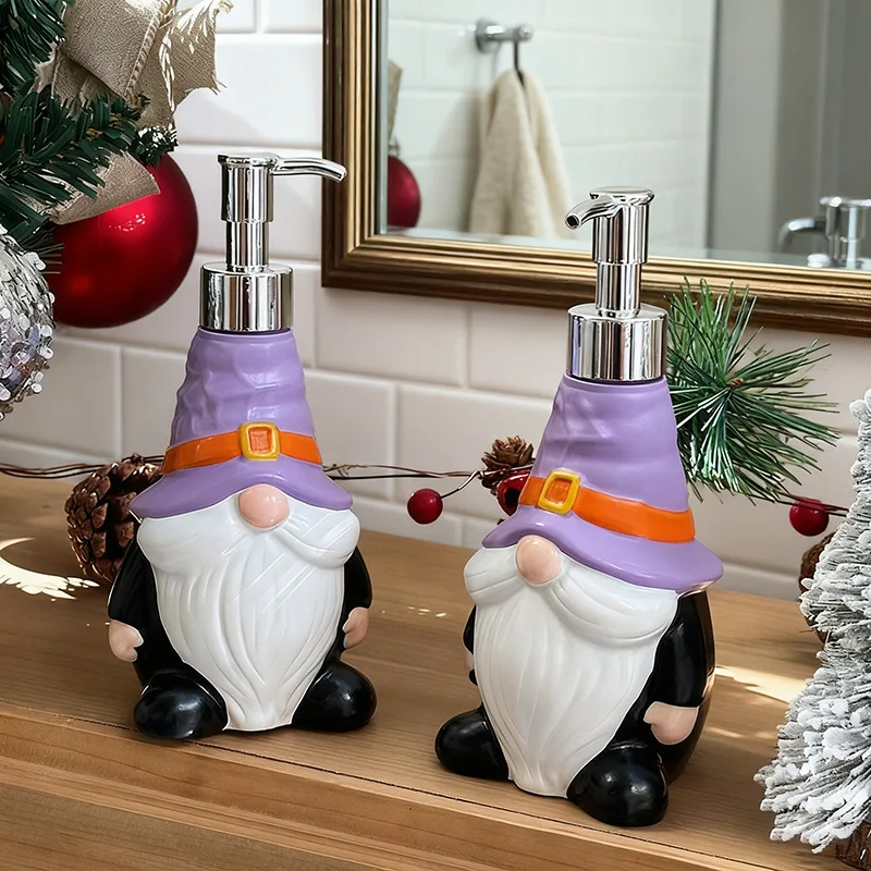 

Christmas Gnome Soap Dispenser Lotion Pump Holiday Decor Resin Countertop Accessory Kitchen Bathroom Gnome Walk Collection