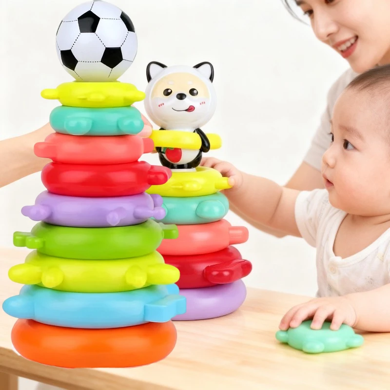 Rainbow Balance Stacking Ring Game Children Learn Stacking Toys for Early Childhood Education Color Discrimination for Infants