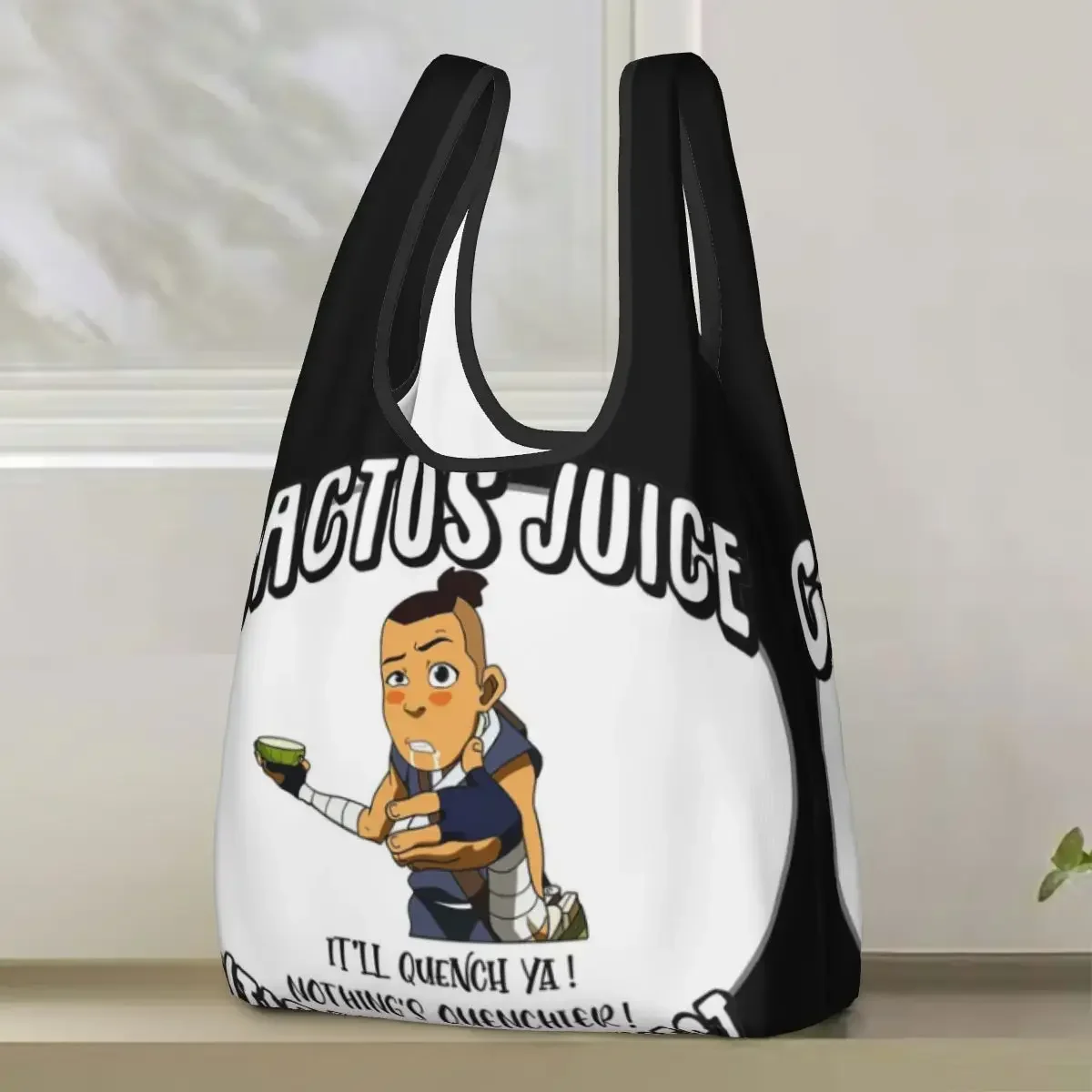 Sokka's Cactus Juice Avatar The Last Airbender Shopping Bag Portable Tote Bags Foldable Shoulder Shopper Bag Grocery Handbag