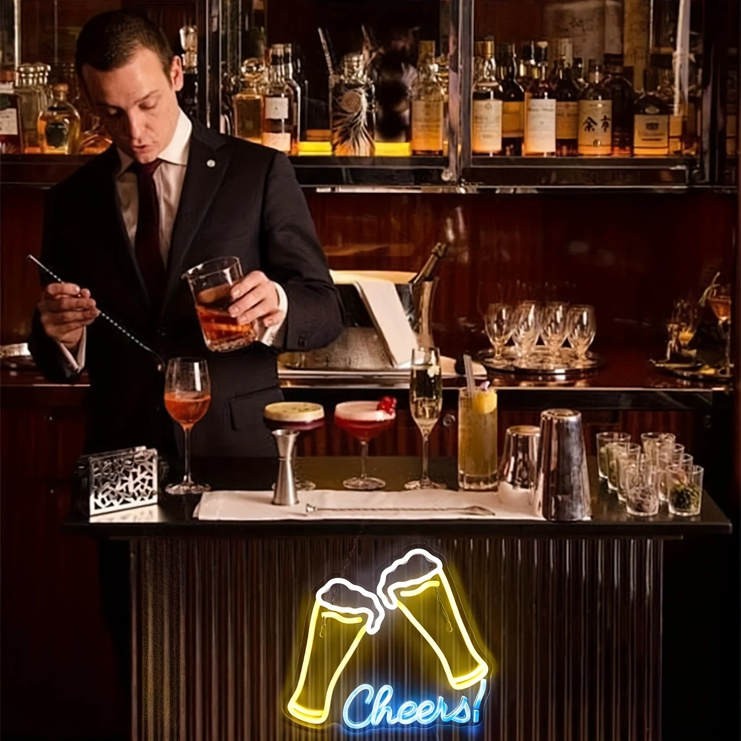 UponRay-señal de neón de Cheers, barra iluminada, tira de neón alimentada por Usb, señal Led para Home Bar Bistro restaurante hombre cueva fiesta