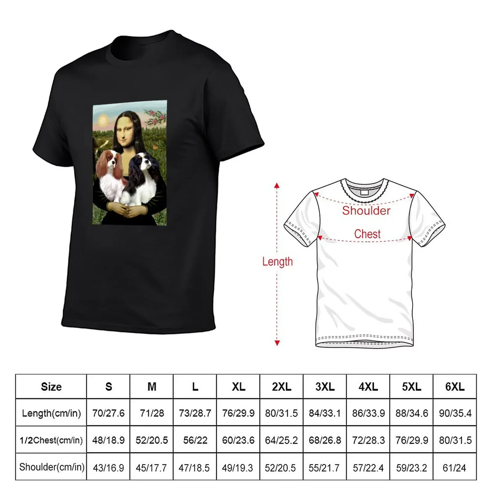 Mona Lisa and her Two Cavalier King Charles Spaniels T-Shirt vintage clothes funnys Men\'s t-shirt