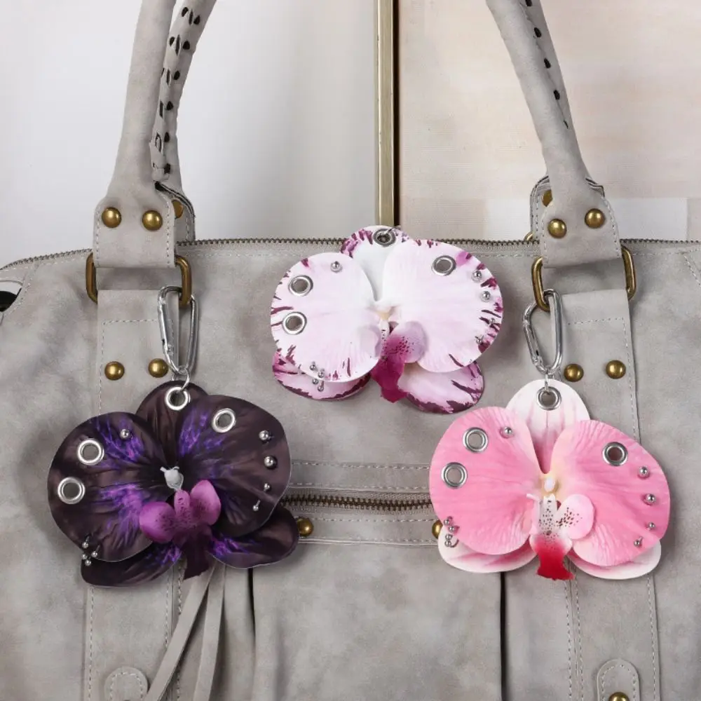 Phone Charms Phalaenopsis Orchid Keychain Keyring Elegant Imitation Flower Pendant Keychains Decoration Bag Pendant