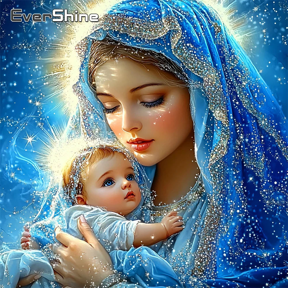 EverShine DIY Diamond Mosaic Portrait Full Square Drill Embroidery Virgin Mary Christianity Painting Children Decor For Home