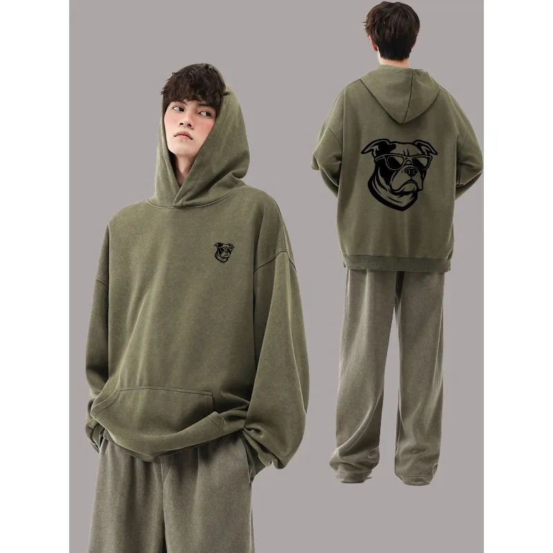 

Модный тренд 2025 года: крутая собака с 3D-принтом в очках в стиле ретро, толстовка и брюки, комплект из двух предметов