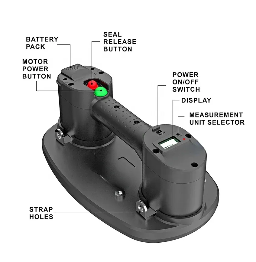 Pro Electric Vacuum Suction Cup Electronic Display Battery Powered Wood Granite Glass Lifter Tiles Slab Carrying Tools