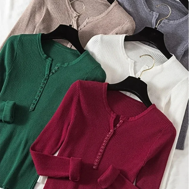 Zjaiss 2025 ผู้หญิงBasic Slim Pulloverปุ่มVคอฤดูใบไม้ร่วงฤดูหนาวเสื้อกันหนาวผู้หญิงเสื้อกันหนาวและPulloversถักจัมเปอร์สุภาพสตรีเสื้อ