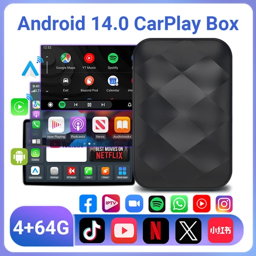 3 en 1 Android14 inalámbrico Carplay Android Auto 2025 NewAdapter actualización Plug & Play para Youtube Netflix Dongle coche inalámbrico AI TV BOX