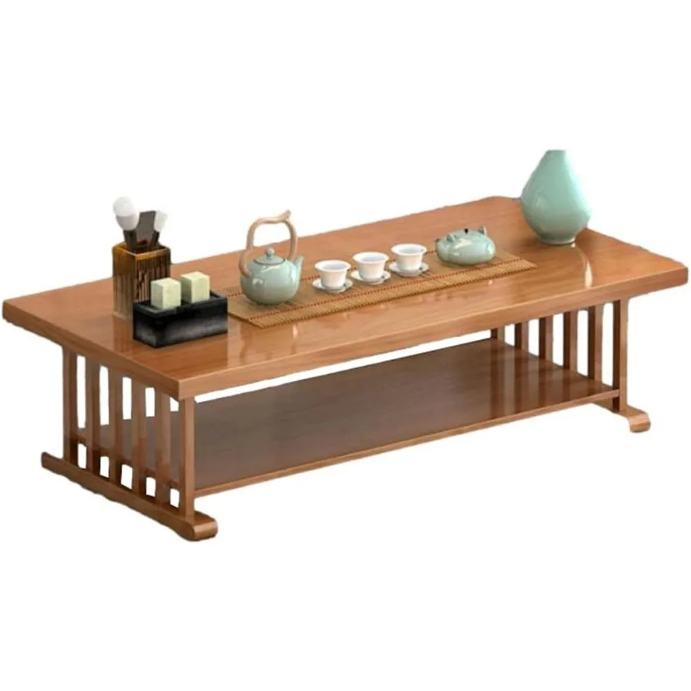 

Industrial Rectangular Wood Coffee Table,Modern Home Decor Solid Wood Coffee Table,Dual Storage Shelf Wood Coffee Table
