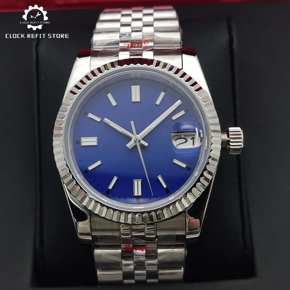 Herren-Automatikuhr NH35, Saphirglas, aseptisches Zifferblatt, wasserdicht, Edelstahl, mechanische Uhr, grün leuchtend