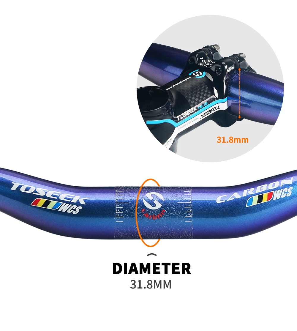 TOSEEK TM13 Fahrradlenker 31,8mm Carbonfaser-Lenker MTB Mountainbike Lenker Breite 580mm-760mm Glänzend Strahlend Blau – Detail 10
