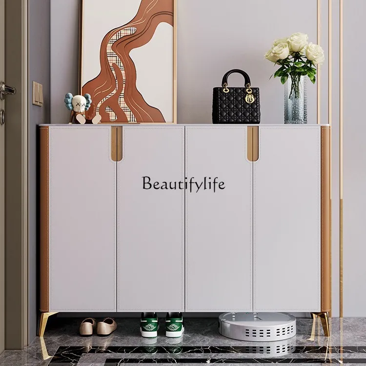 

Italian simple modern saddle leather shoe cabinet light luxury household storage cabinet