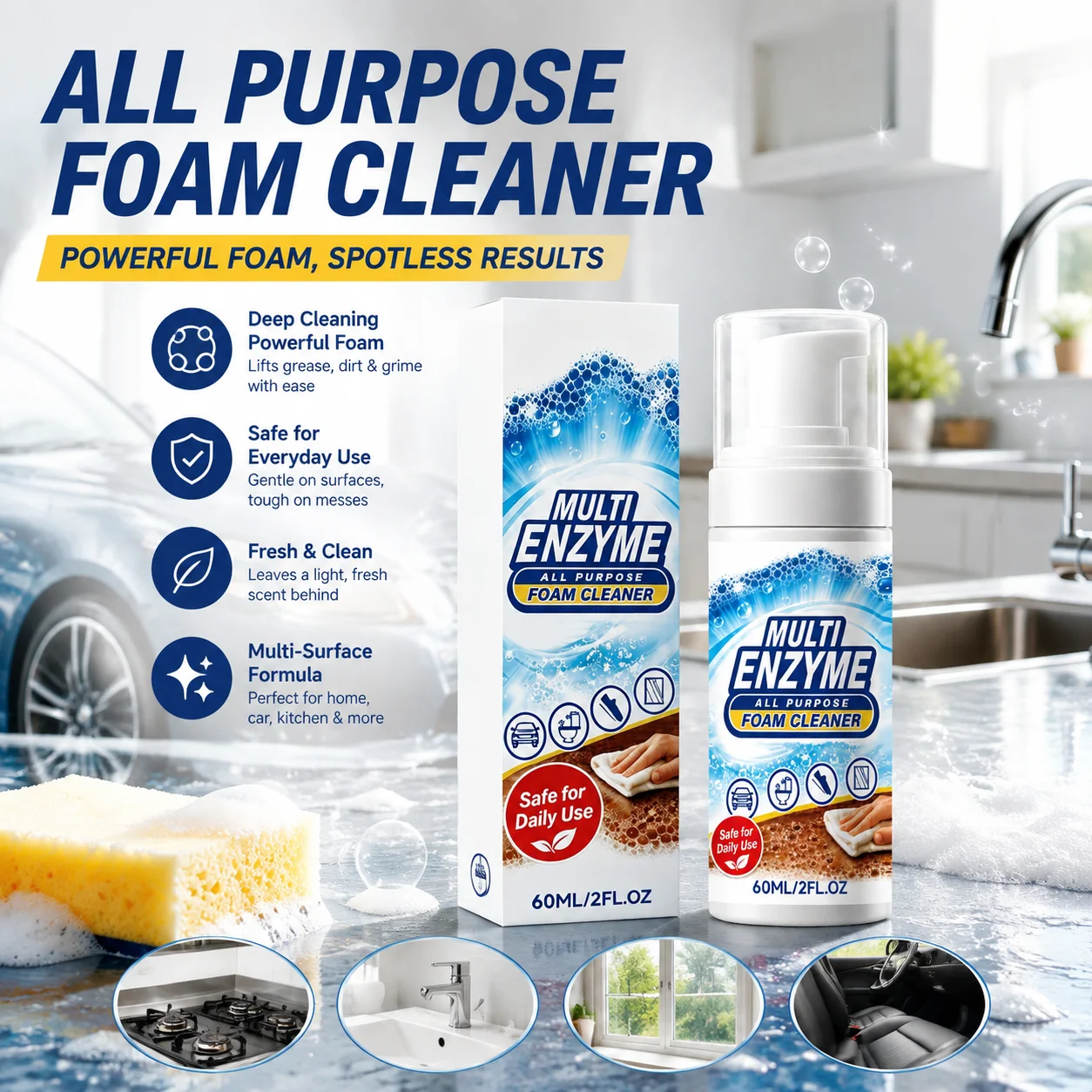 Multi Purpose Foam Cleaner Car Interior Kitchen Bathroom Cleaner Stain Remover Portable Cleaning Spray Household Care Product