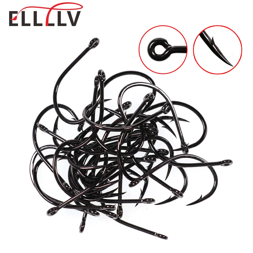 Elllv 100PCS #8 - 6/0 Saltwater Fishing Big Streamer Fly Hook 2X Strong for Finesse Game Changer Trailer Tube Assist Lure Hook