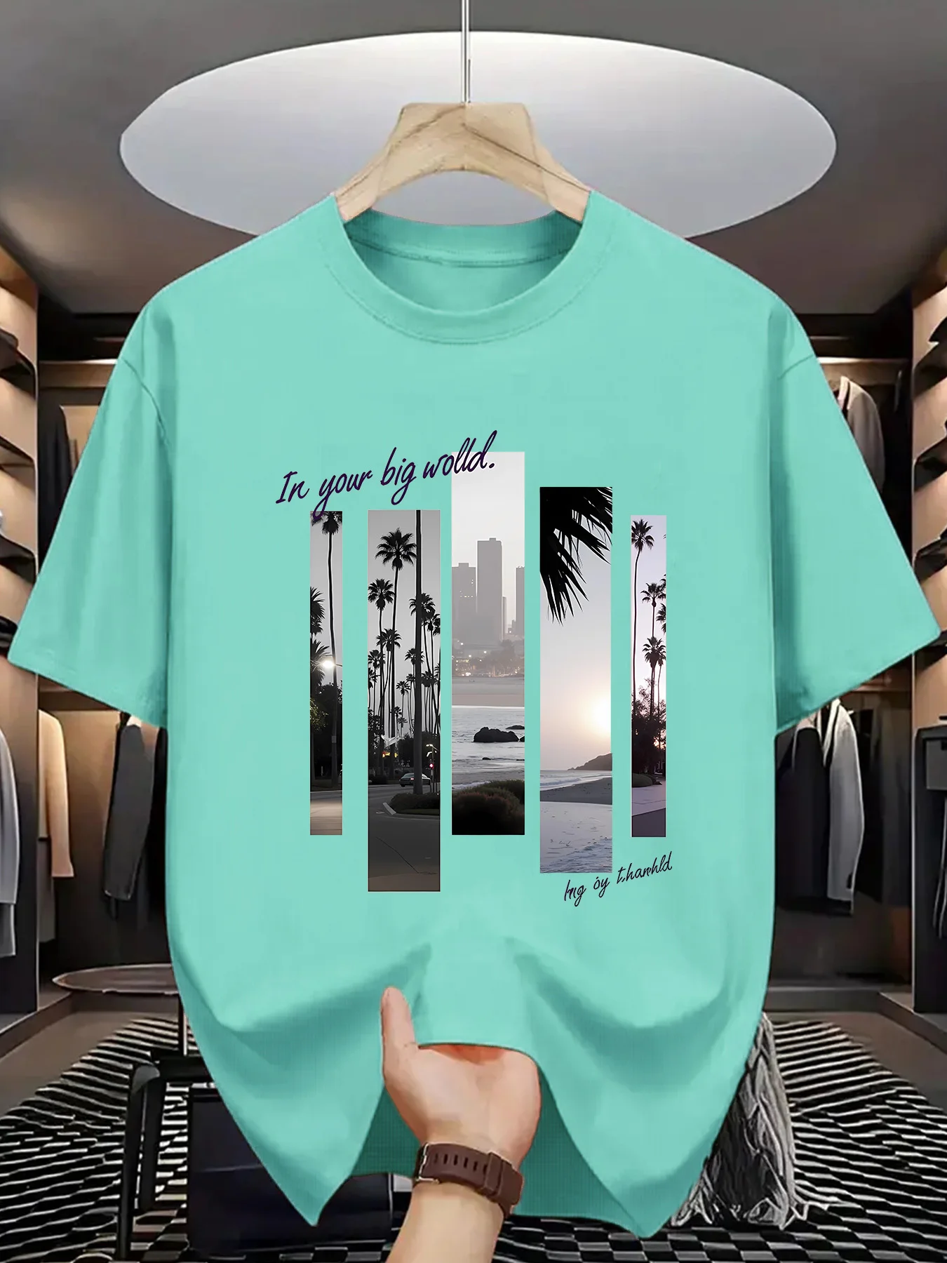 Men's summer 100 cotton fashionable casual sports loose fashion pattern printed round neck short sleeved T-shirt top image 4