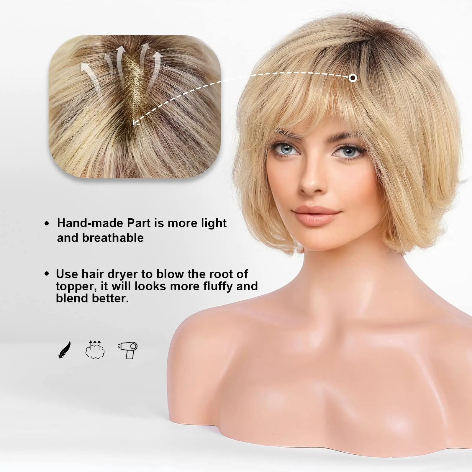 Perruque Lace Front Wig Remy 100% Naturelle, Cheveux Humains, Blond Ombré, Layered Bob HD, Transparent Lace Frmeds, pour Femme