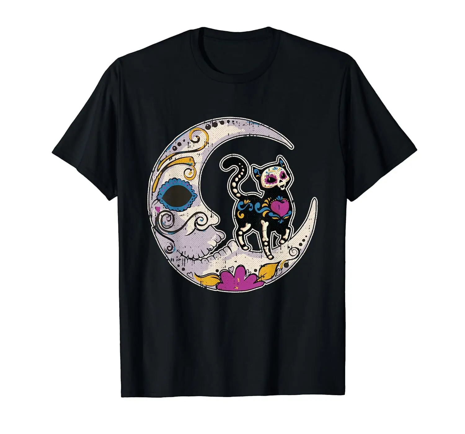 

USA Sugar Skull Cat Moon Dia De Los Muertos Mexican Day of Dead T-Shirt