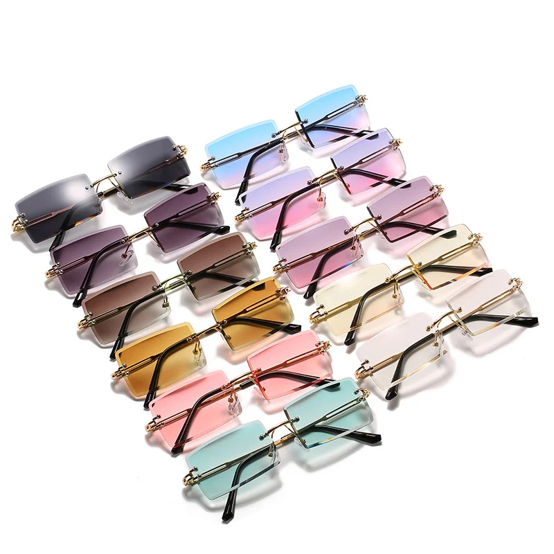 

Sell per box of 20 pieces free shipping sunglasses Wholesale Square Rimless Sun Glasses Shades Men women sunglasses trendy