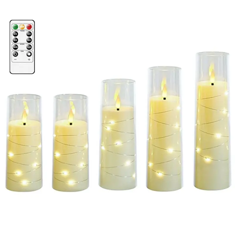 ABVJ-Ambiance Dekorasi Rumah 5 Pcs Lilin LED Tanpa Api Bertenaga Baterai Lampu Berkedip Untuk Suasana Romantis