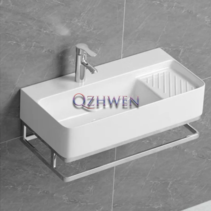 Wall-mounted Mini Bathroom Sink Small Apartment Ultra-narrow Ceramic Washbasin White Simple Hand Wash Sink with Bracket and Tap