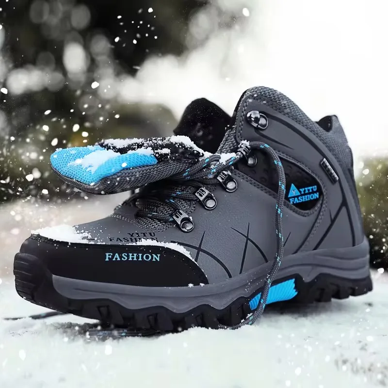 Brand Men Winter Snow Boots Waterproof Leather Sneakers Super Warm Men\'s Boots Outdoor Male Hiking Boots Work Shoes Size 39-47