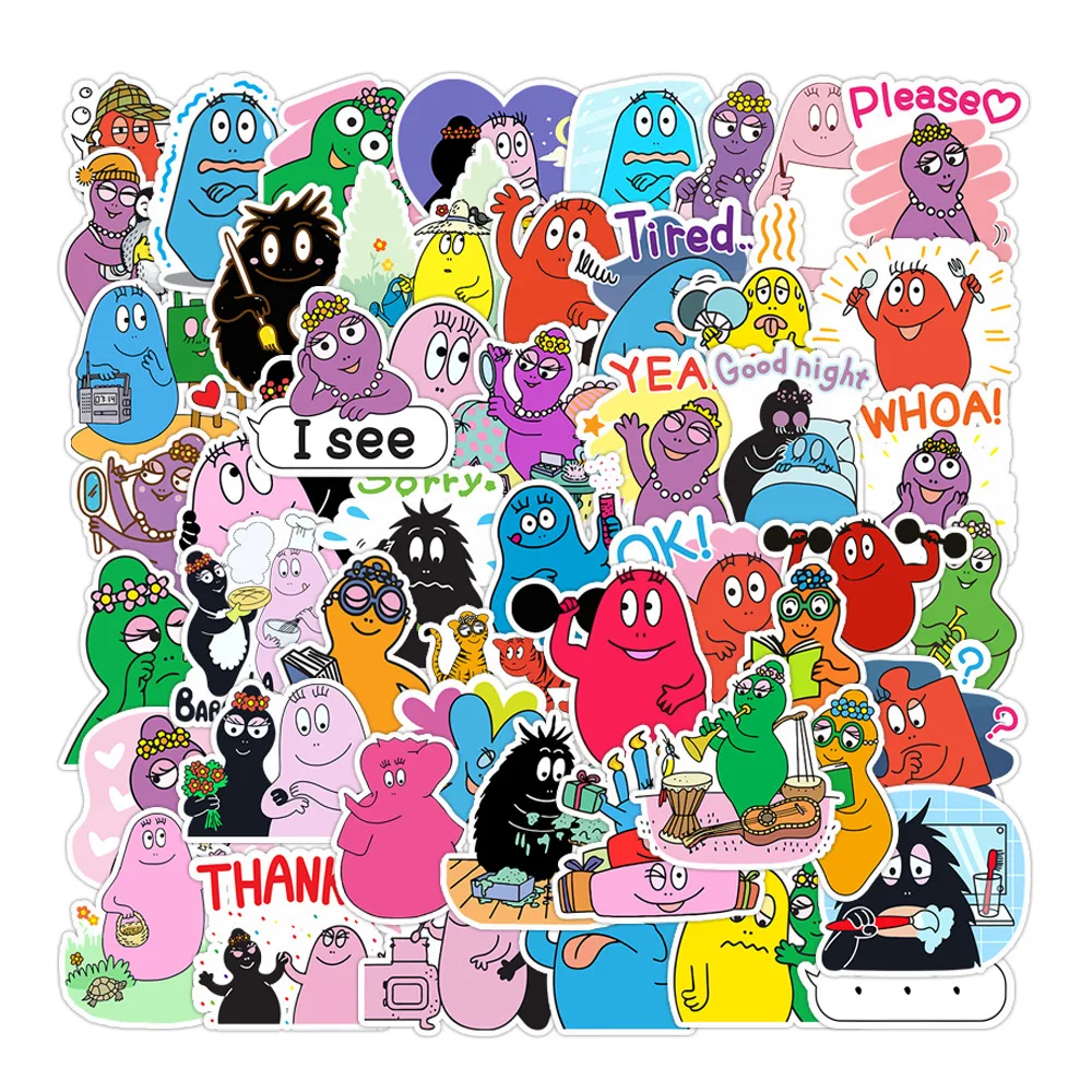 10/50Pcs Cute Les Barbapapa Stickers Skateboard Guitar Suitcase Freezer Motorcycle Classic Toy Decal Fun Cute Character Sticker