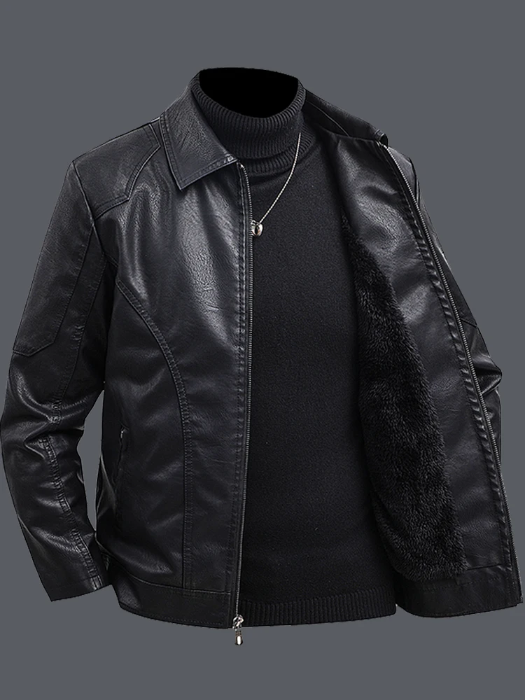 

Men's Retro American Sle Fce Lined Thiened Leather Jaet Autumn Winter Flight Coat Stand Collar Warm Faion Urban Wear