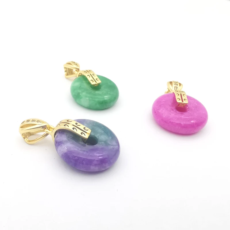 Charm 20X20X5MM Violet Geen Magenta Jade Donut Inlaid Rhinestone Pendant 1 PCS