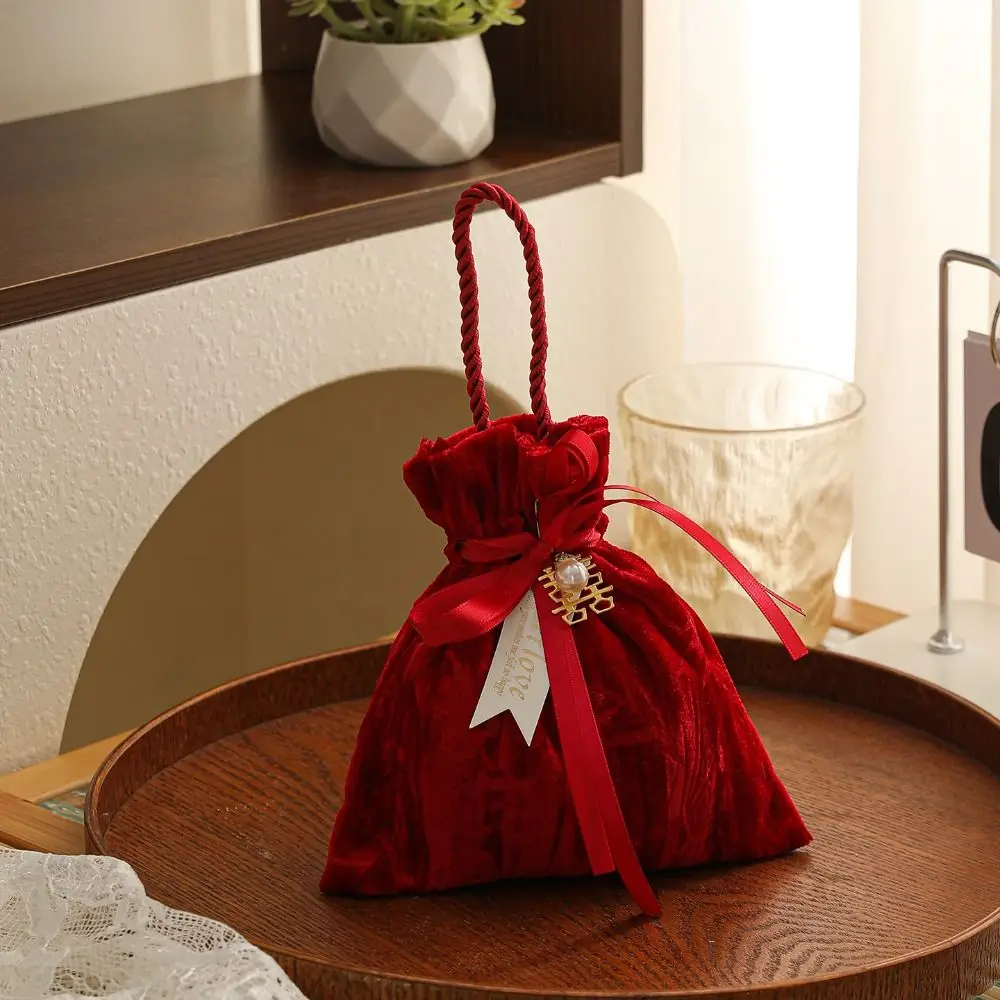 Elegant Ribbon Bow Velvet Candy Box Dust Protect with Tassel Gift Bag Flower Handbag Drawstring Bag Jewelry Storage view 4