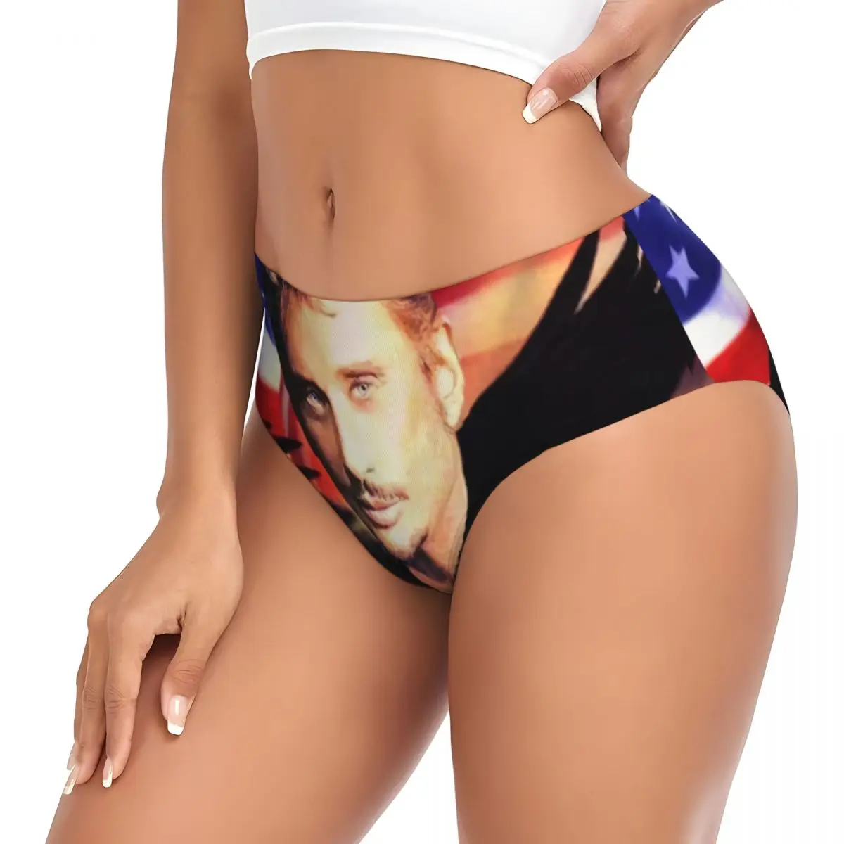 Custom Johnny Hallyday Brief Panties Women's Breathable Stretch Singer French France Underwear Valentine's Day Gifts Underpants view 3