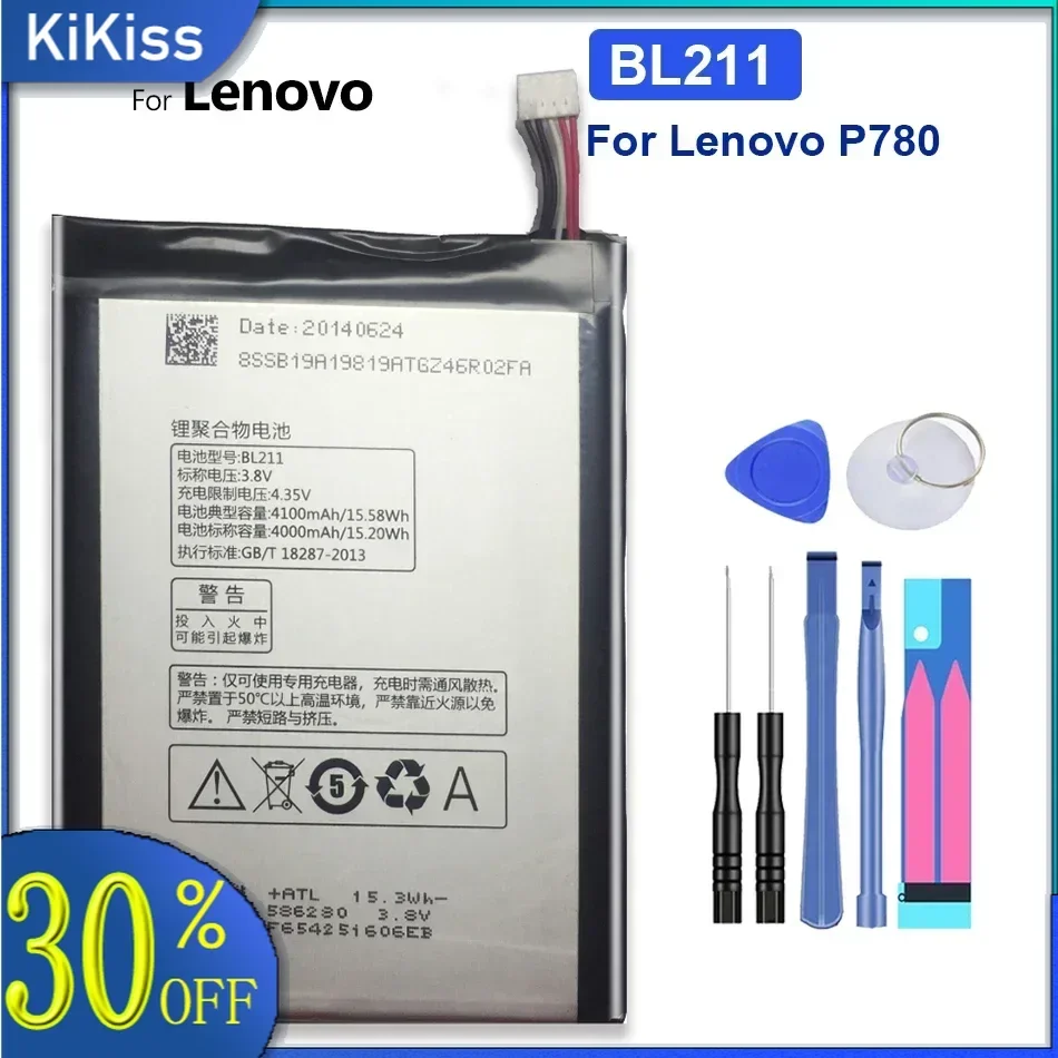 Replacement Battery for Lenovo P780 Mobile Phone, Rechargeable Li-polymer Battery, 3.8V, BL211, 4100mAh, 15.58Wh