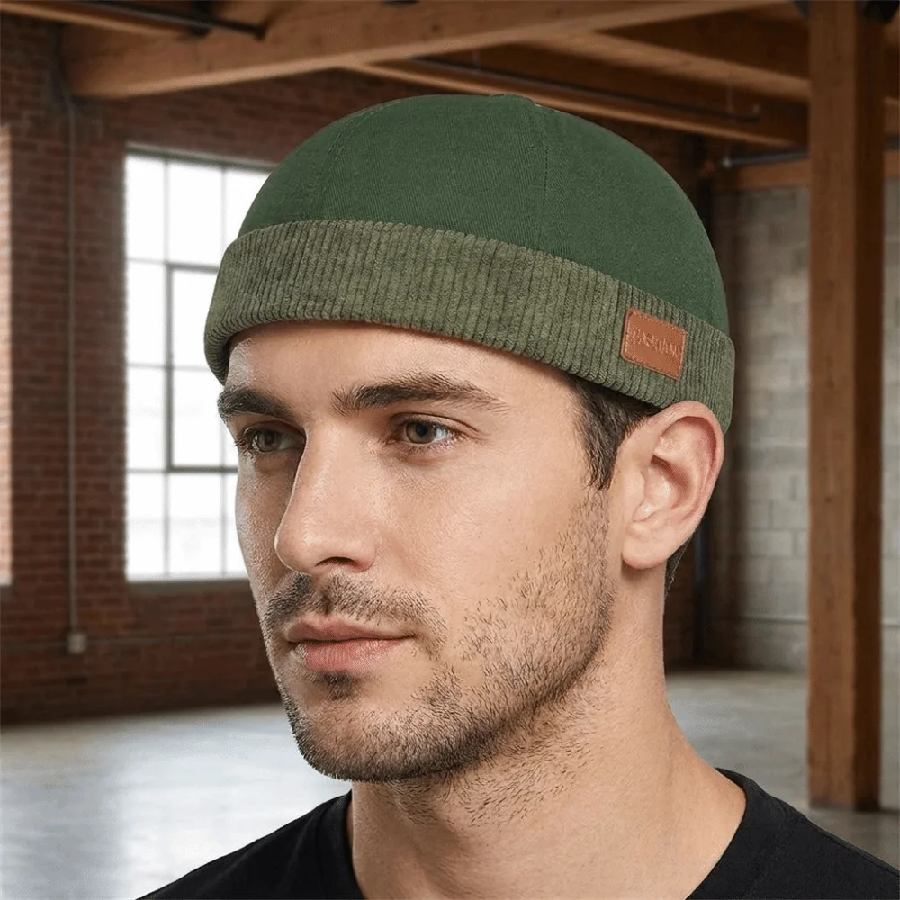 Casual Corduroy Splicing Dome Melon Cap Brimless Solid Color Landlord Hat Hip Hop Beanies Docker Hat Men