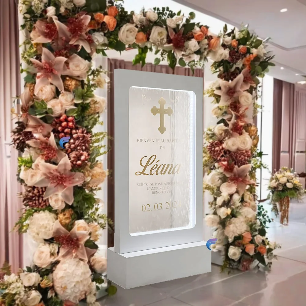 Customization.Outdoor Wedding Furniture Stainless Steel Frame Led Tempered Glass Water Feature Waterfall Wall