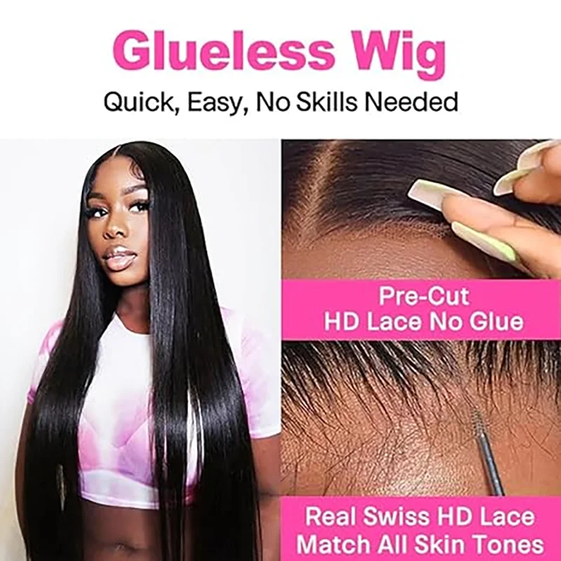 ISEE Hair Glueless HD Straight Lace Front Wigs Human Hair Transparent 6x4 Lace Closure Wig Pre Cut PrePlucked Wear And Go Wig