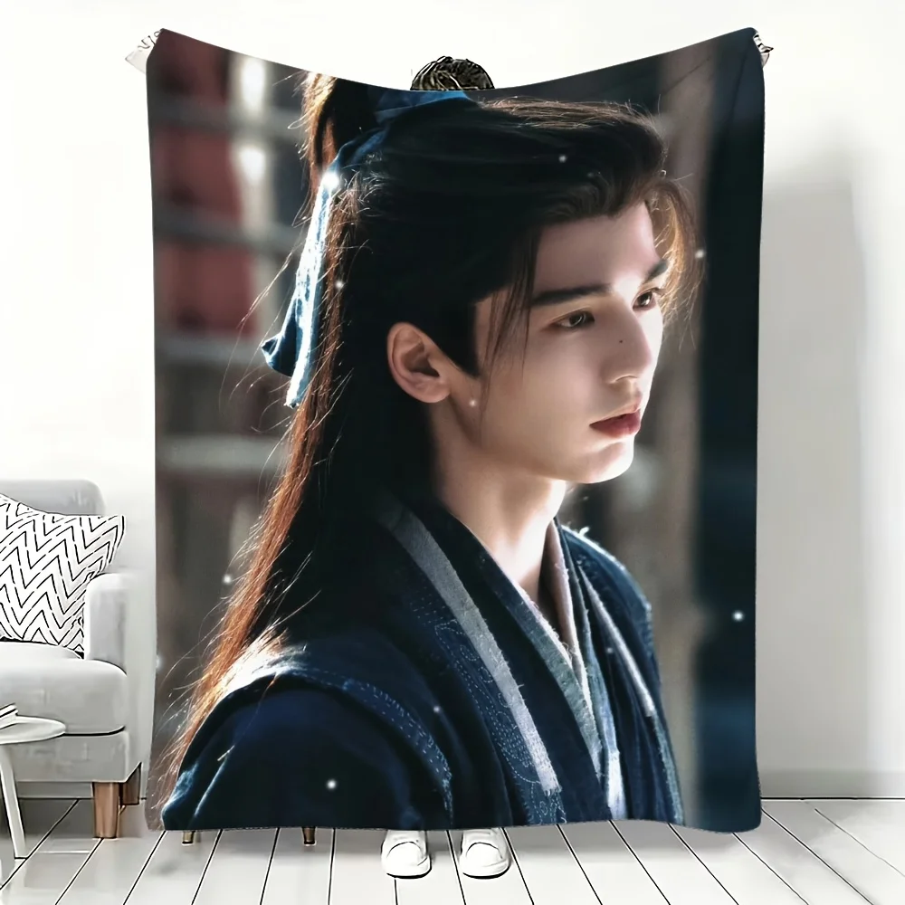 1pc Zhang Linghe Celebrity Flannel Throw Blanket Chinese Wuxia Ancient Costume Character Print Soft All‑Season Holiday Blanket