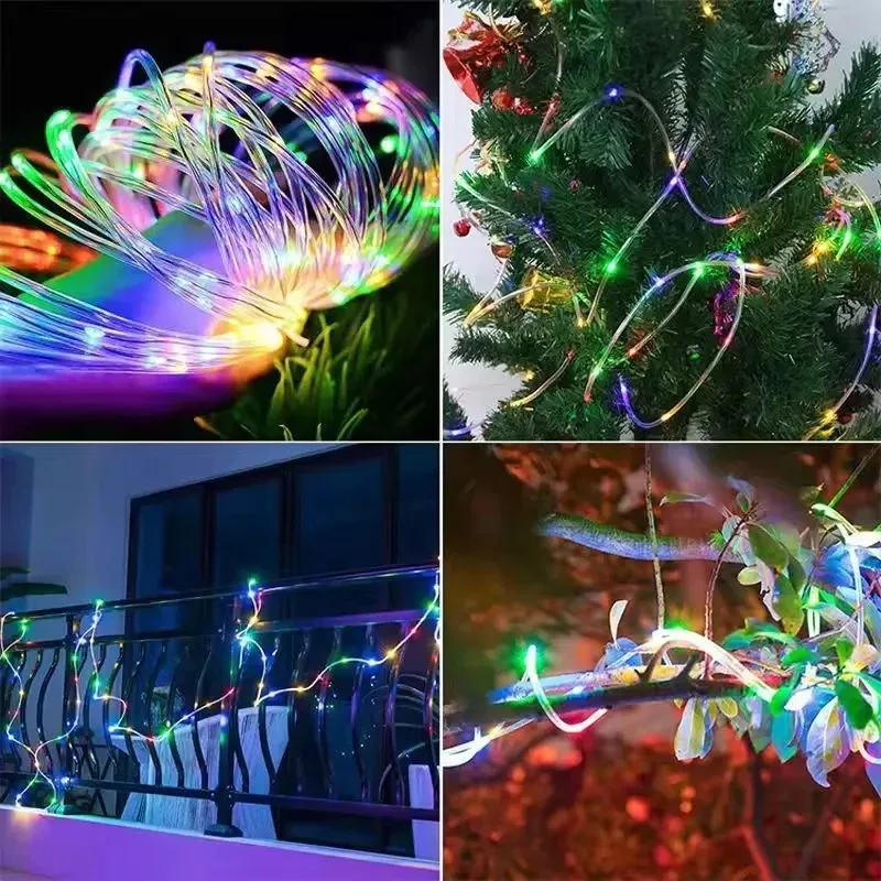 Solar Rope Strip Light Outdoor Waterproof LED Fairy Light Strings Christmas Decor for Garden Lawn Tree Yard Fence Xmas Decor