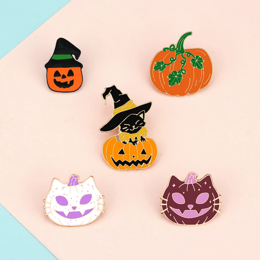 Funny Halloween Enamel Pins Cute Smile Pumpkin Ghost Brooches Clothes Lapel Pin Accessories Bag Metal Badge Gift for Kids Friend