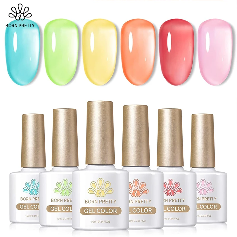 

BORN PRETTY Sea Glass Jelly Gel Nail Polish Set 10ml 6 Pcs Crystal Glass Translucent Pink Red Green Color Soak Off Gel Varnis