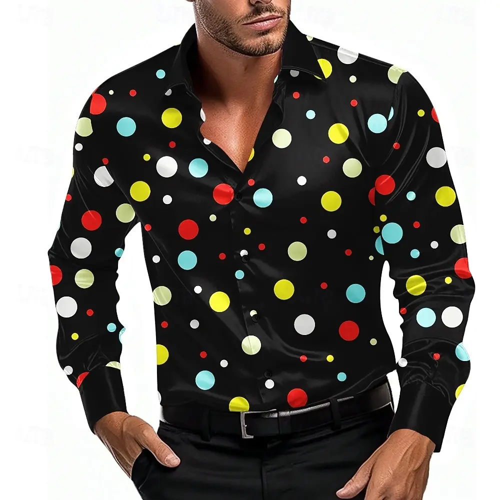 2026 Men's Colorful Geometric Round Dots Shirt Long Sleeve Fashion Casual Vacation Dailywear Turndown 3D Print Button Up Shirts